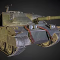 Realistic Military Tank With Camouflage Paint Tracks Straps And Cannon Headlights