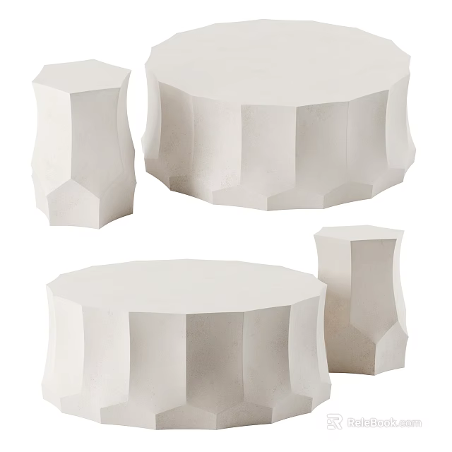Modern White Geometric Design Coffee Table Set With Stylish Unique Shapes 3d model