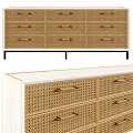 Modern Entryway Cabinet and Sideboard With Rattan Drawers Metal Legs and White Top