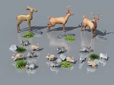 3D Rendered Reptiles In Natural Habitat With Stones Grass And Small Wildlife 3d model