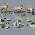 3D Rendered Reptiles In Natural Habitat With Stones Grass And Small Wildlife