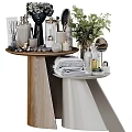Daily Washing Products Display On Wooden Round Table With Perfume Bottles Towels Candles And Plants