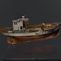 Vintage Brown And White Tugboat Model With Cockpit Deck And ASSO Number