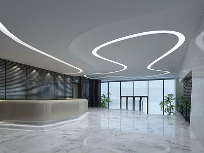 Modern Hall Reception Office Hall Tropical Plants Alien Front Desk Alien smallpox 3d model