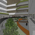 Modern School Building Featuring Multi Level Structure Green Courtyard And Walking Pedestrians