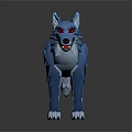 Low Poly 3D Wolf Character Model Featuring Blue Fur Red Eyes Sharp Teeth