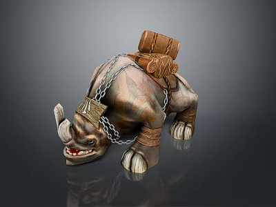 3D Fantasy Rhino Model With Chains Saddle Packs And Ornate Decorative Elements 3d model