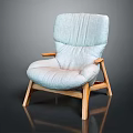 Light Blue Fabric Single Sofa with Wooden Frame and Armrests