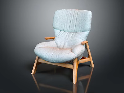 Light Blue Fabric Single Sofa with Wooden Frame and Armrests 3d model