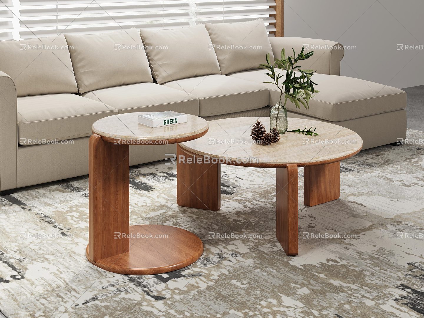 Antique Tea Table Vintage Living Room Tea Table Solid Wood Coffee Table Size Round Tea Table Combination Rock Plate Coffee Table 3d model