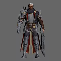 Detailed Man Warrior Character In Armor With Sword And Cloak Three Views