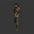 Man In Fantasy Warrior Armor With Fur Trimmed Shoulders And Leather Belt