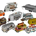 Various Colorful Food Truck Models Including Coffee Hot Dog And Ice Cream Vans