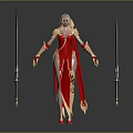 Fantasy Warrior Character And Mythical Creature With Red Gold Armor And Twin Swords 3d model