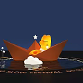 Charming Photo Spot With Orange Paper Boat Yellow Glowing Duck Star Decoration Cloud Water Reflection