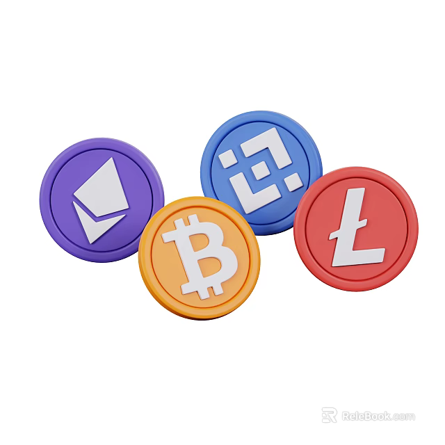 Different Colored Cryptocurrency Icons Featuring Bitcoin Ethereum And Digital Symbols 3d model 
