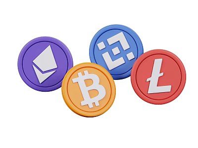 Different Colored Cryptocurrency Icons Featuring Bitcoin Ethereum And Digital Symbols 3d model