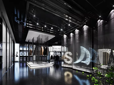 Stylish Clothing Store Interior With Modern Display Racks And Fashionable Apparel Lighting 3d model