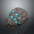 Fantasy Creature With Rough Textured Shell Blue Glowing Orbs And Tentacle Like Appendages