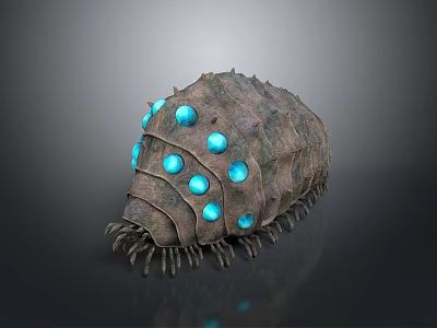 Fantasy Creature With Rough Textured Shell Blue Glowing Orbs And Tentacle Like Appendages 3d model