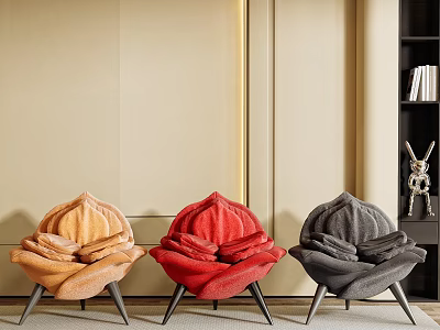 Petal Shaped Single Sofa In Orange Red Grey With Metal Legs Modern Interior 3d model