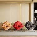 Petal Shaped Single Sofa In Orange Red Grey With Metal Legs Modern Interior