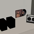 Black Speakers And Transparent Audio Device With Vinyl Record On Shelf