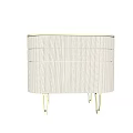 Modern Cream Colored Bedside Table With Vertical Stripes And Golden Legs