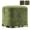 Modern Round Velvet Stools In Green And Brown With Metal Legs Design