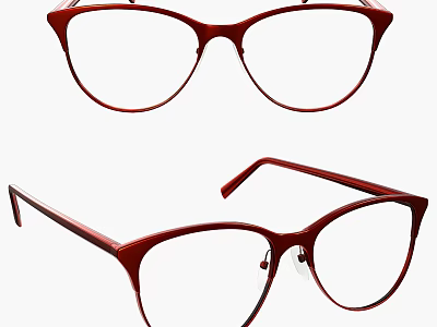 Red Jeweled Eyeglasses Fashionable Jewelry Accessory in Two Different Angles 3d model