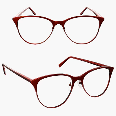 Red Jeweled Eyeglasses Fashionable Jewelry Accessory in Two Different Angles 3d model