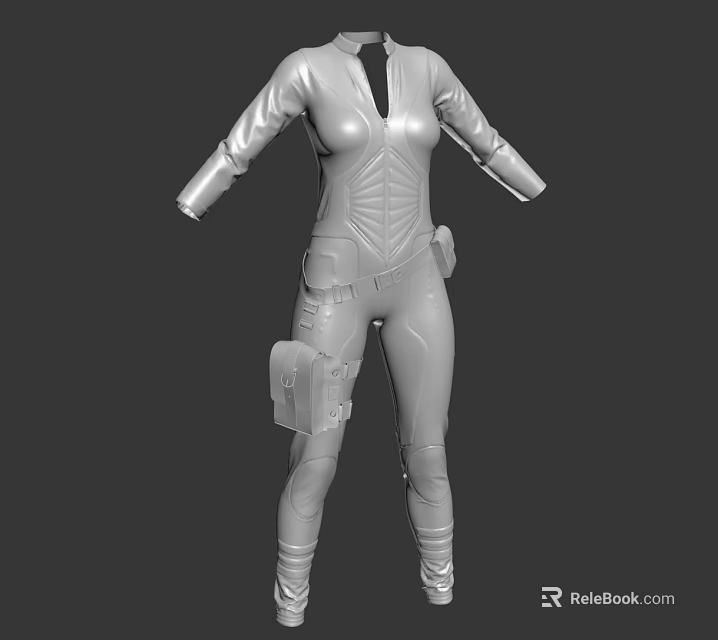 Form Fitting Gray Jumpsuit with Utility Pockets High Neck Design 3D Model Fashion Apparel 3d model 