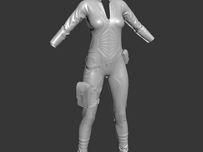 Form Fitting Gray Jumpsuit with Utility Pockets High Neck Design 3D Model Fashion Apparel 3d model