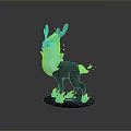 Glowing Green Mythical Deer 3D Model With Black Body Luminous Antlers Tail And Hooves