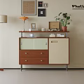 Modern Wooden Entryway Console Cabinet With Drawers Doors And Potted Plant On Top