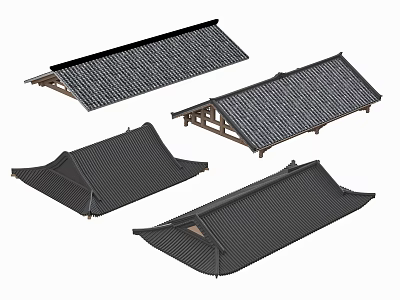 Traditional Black Tile Roof Designs With Different Shapes And Wooden Support Structures 3d model