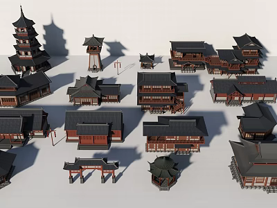 Traditional Chinese Ancient Architecture Collection With Various Classic Building Structures And Roof Designs 3d model