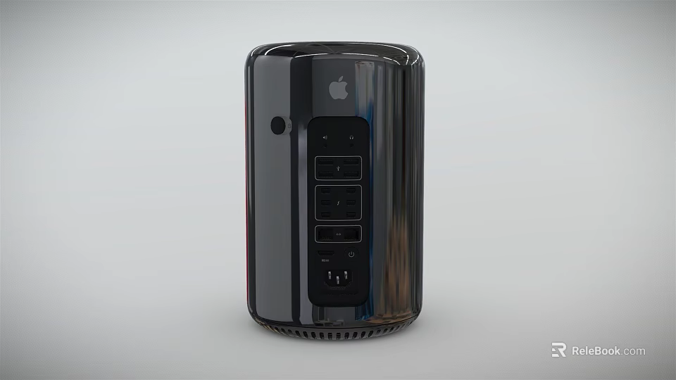 Apple Black Cylindrical Digital Device With Multiple Ports And Sleek Design 3d model 