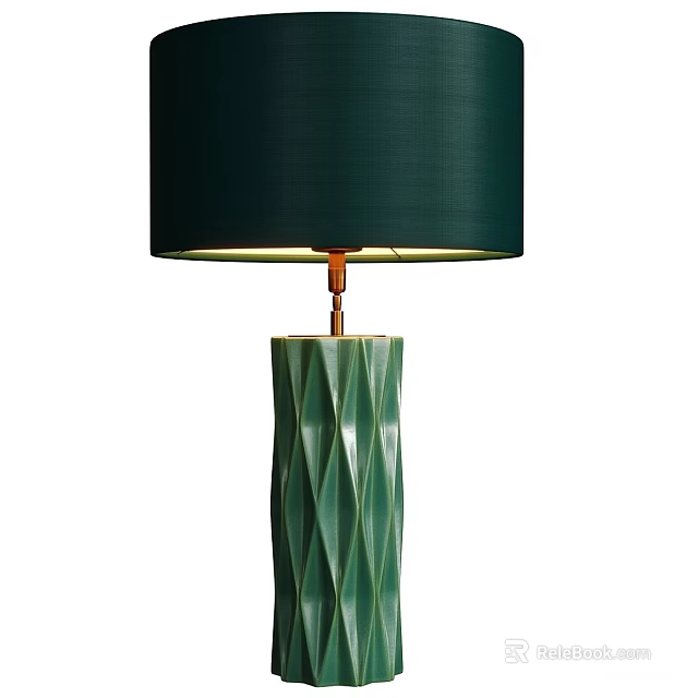Modern Green Table Lamp With Dark Green Lampshade And Diamond Patterned Base 3d model