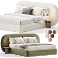 Modern Double Bed With Curved Headboard Plush Pillows Soft Bedding Neutral Tones And Side Table 3d model