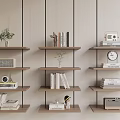 Modern Wooden Shelving Units With Books Potted Plant Vintage Radio Clock And Decorative Items