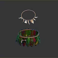 Copper Bangle With Pendants And Colorful Feather Decorative Bracelet Design