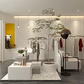 Modern Clothing Store Interior With Hanging Clothes Racks Sofa And Decorative Plant