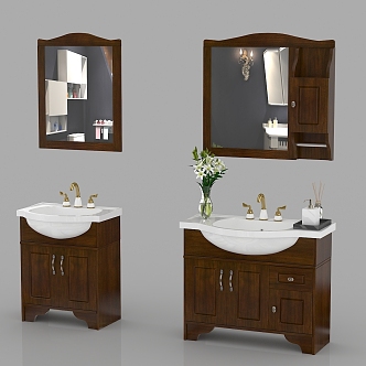 European-style simple solid wood bathroom cabinet combination 3d model