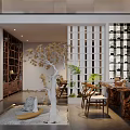 Modern Chinese Zen Teahouse Interior Design with Rock Sandscape Tables Chairs and Plants