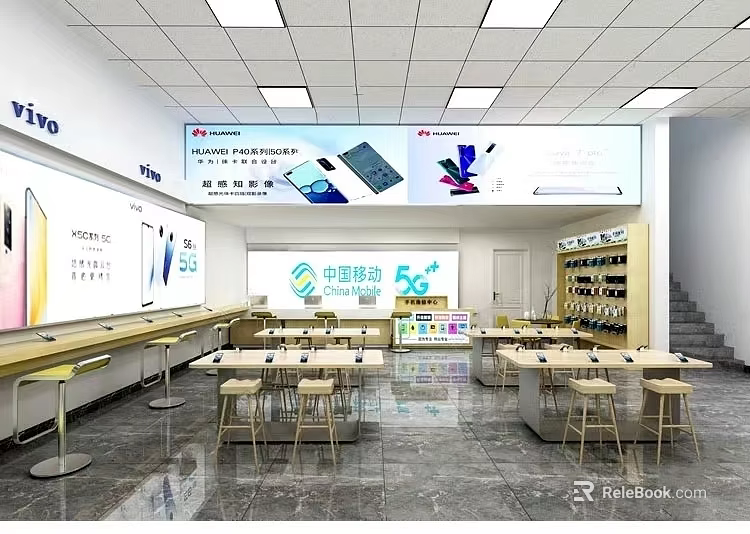 Vivo Specialty Store Featuring China Mobile 5G Phones Accessories Display Counters And Tables 3d model 