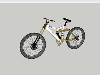 White And Gold Mountain Bike With Suspension Fork And Large Off Road Wheels 3d model