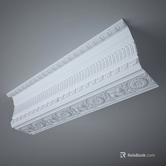 White Decorative Cornice With Intricate Carvings And Ornate Patterns For Interior Design 3d model 