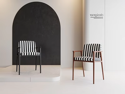 Modern Dining Chairs With Striped Seats Black And Brown Frames In Minimalist Space 3d model
