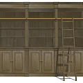 Traditional Wooden Wine Cabinet With Multiple Shelves And Ladder For Home Storage